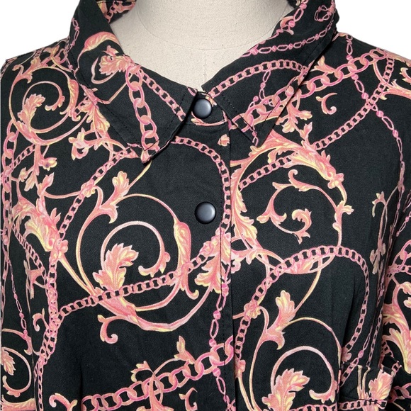 ASOS Design Curve Belted Twill Mini Swing Shirt Dress in Chain Print - Picture 6 of 14